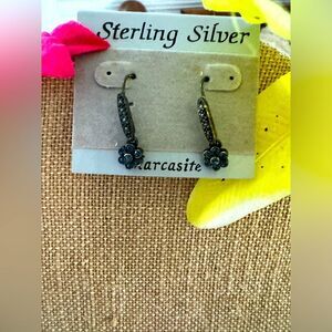 Never worn! Sterling Silver Marcasite blue floral earrings!